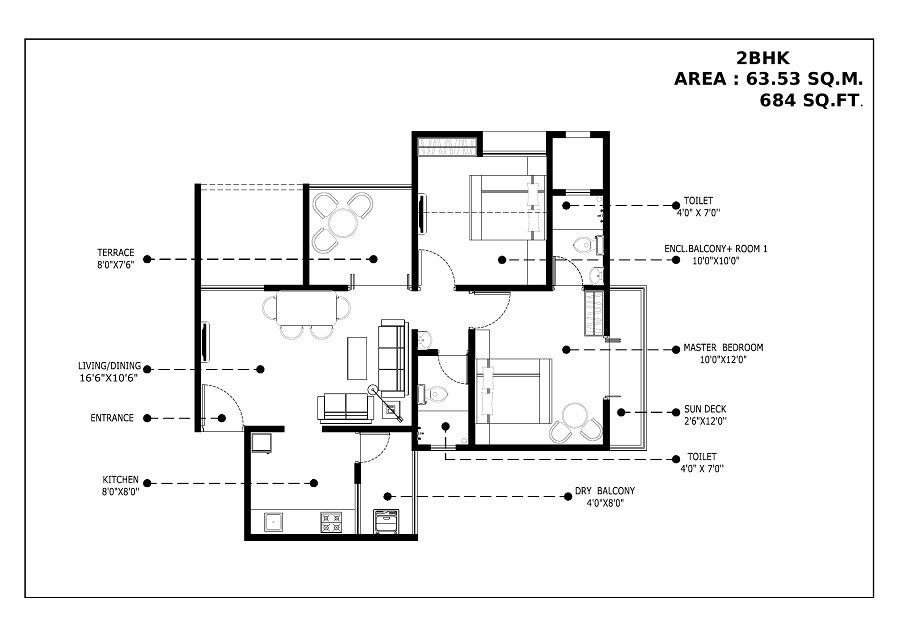 2 BHK 684 Sq. Ft. Apartment