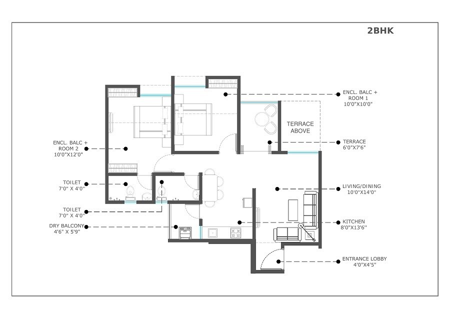 Floor plan of 2 BHK 488 Sq. Ft. Apartment in Menlo Homes Next, Pune