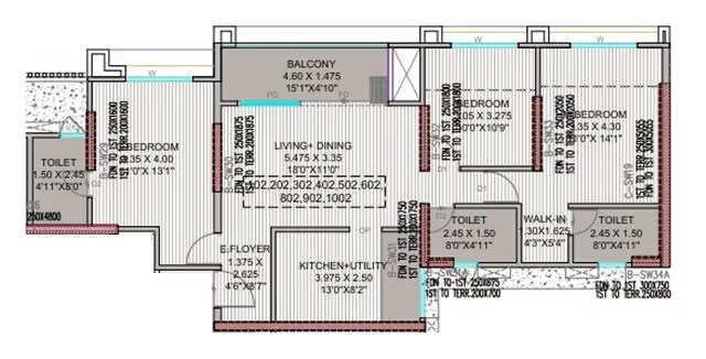 Floor plan of 3 BHK 1282 Sq. Ft. Apartment in Menlo Skyora, Pune