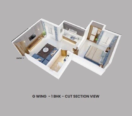 Floor plan of 1 BHK 351 Sq. Ft. Apartment in Menlo Tathasthu, Pune