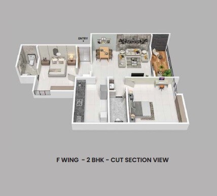 Floor plan of 2 BHK 613 Sq. Ft. Apartment in Menlo Tathasthu, Pune
