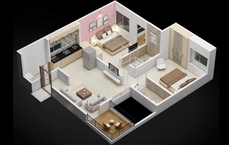Floor plan of 2 BHK 487 Sq. Ft. Apartment in Mercury Artharaj Royal Cassia A Wing, Pune