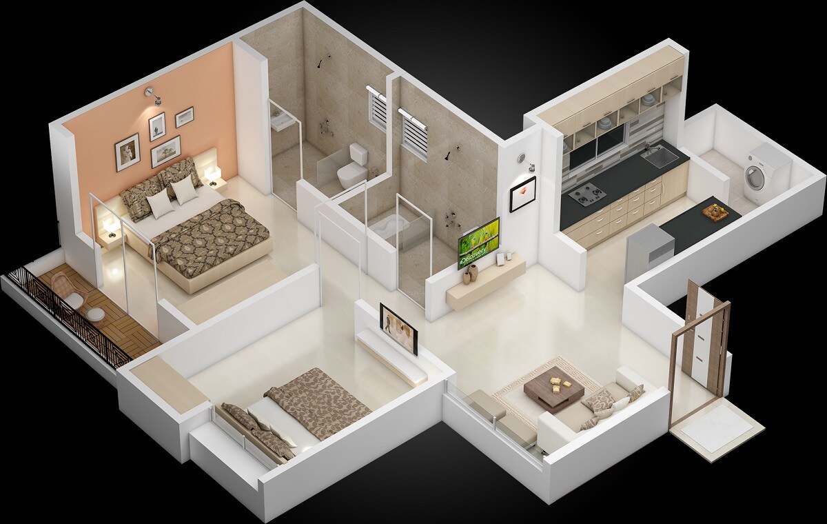 Floor plan of 2 BHK 543 Sq. Ft. Apartment in Mercury Artharaj Royal Cassia A Wing, Pune