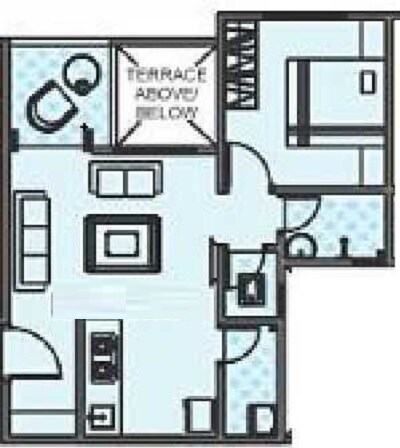 Floor plan of 1 BHK 369 Sq. Ft. Apartment in Mercury Gulmohar Park, Pune