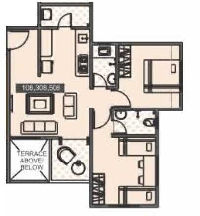 Floor plan of 2 BHK 475 Sq. Ft. Apartment in Mercury Gulmohar Park, Pune