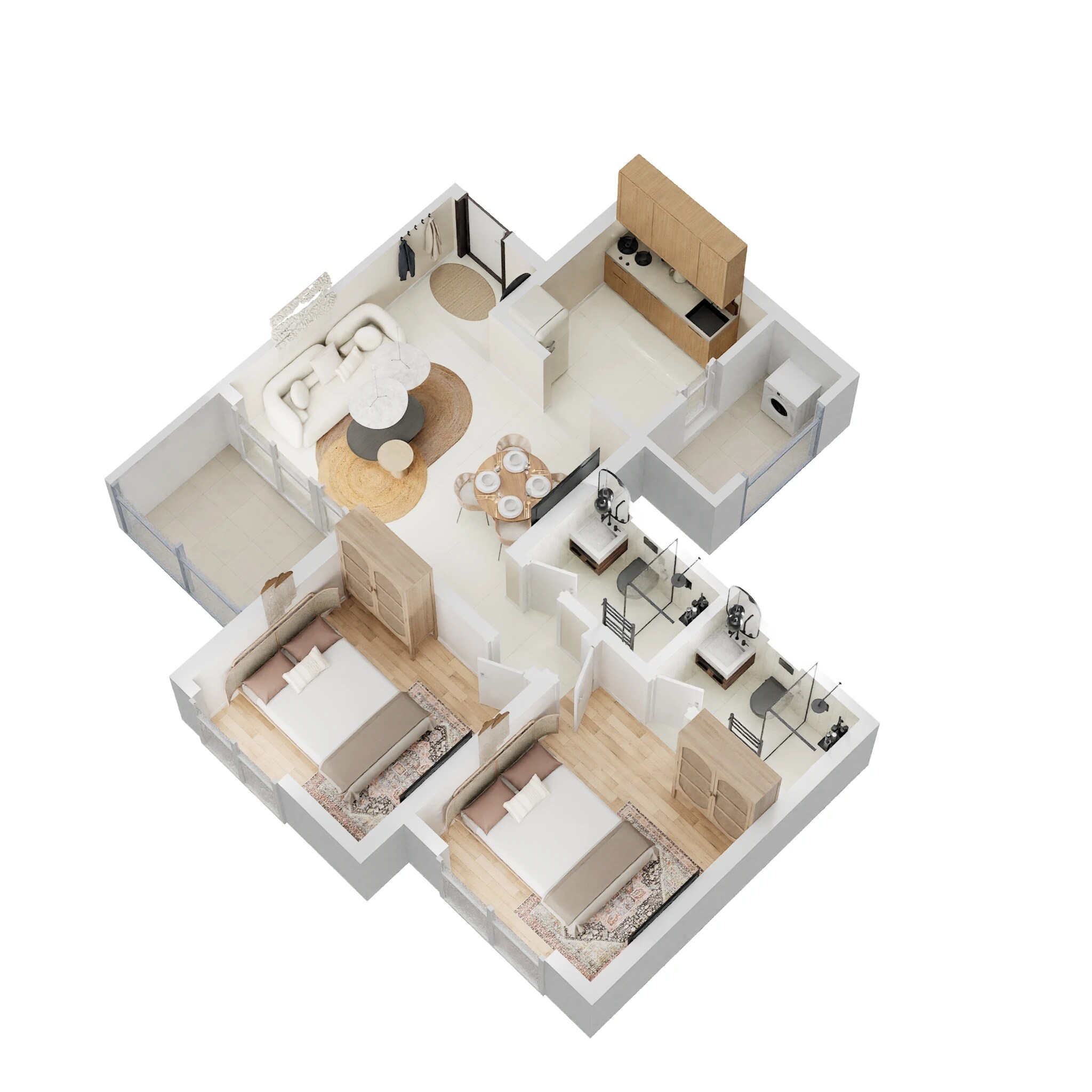 Floor plan of 2 BHK 632 Sq. Ft. Apartment in Merlin Elementa, Pune