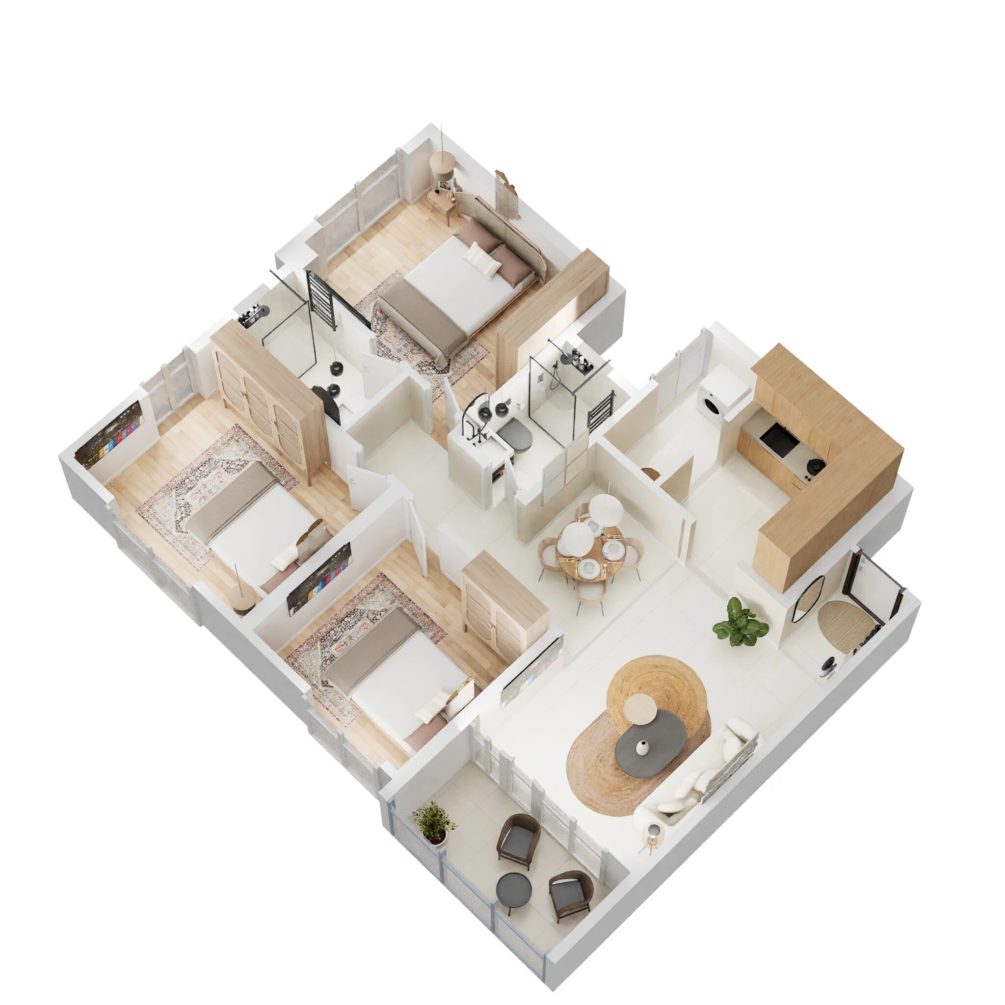Floor plan of 3 BHK 859 Sq. Ft. Apartment in Merlin Elementa, Pune