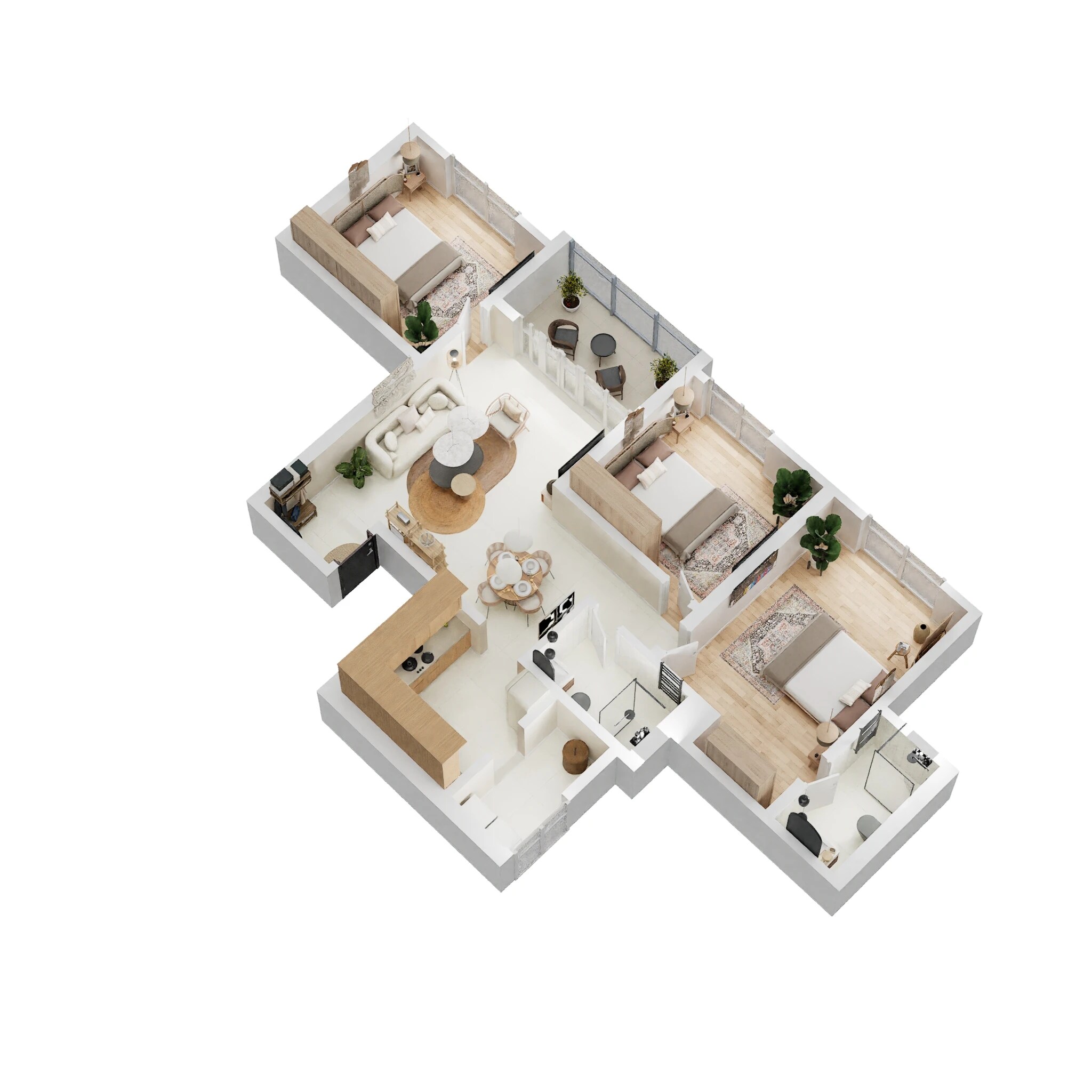 Floor plan of 3 BHK 955 Sq. Ft. Apartment in Merlin Elementa, Pune