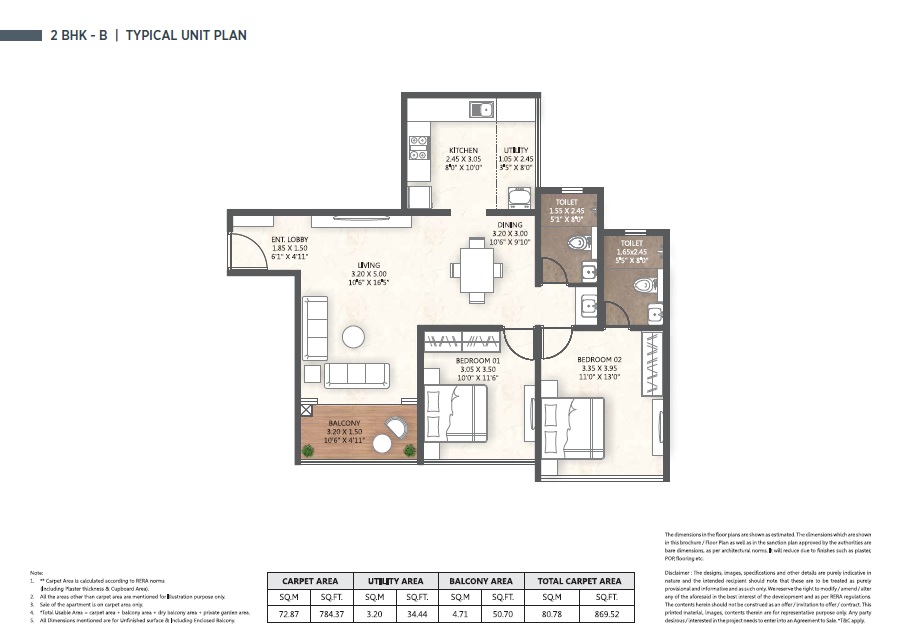 2 BHK 870 Sq. Ft. Apartment in Merlin Ventana