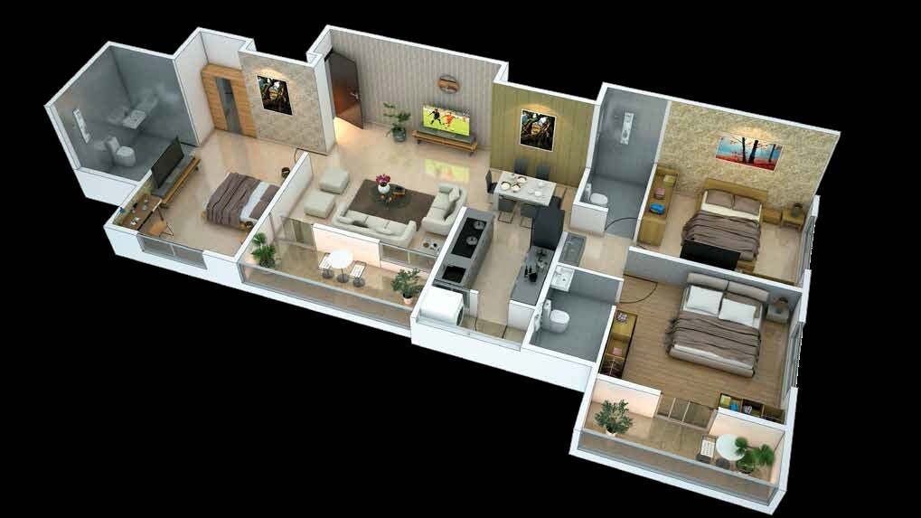 Floor plan of 2 BHK Apartment - 842 sq. ft. in Metricon Chandrasmit, Pune