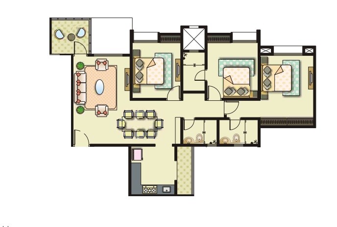 3 BHK 1060 Sq. Ft. Apartment