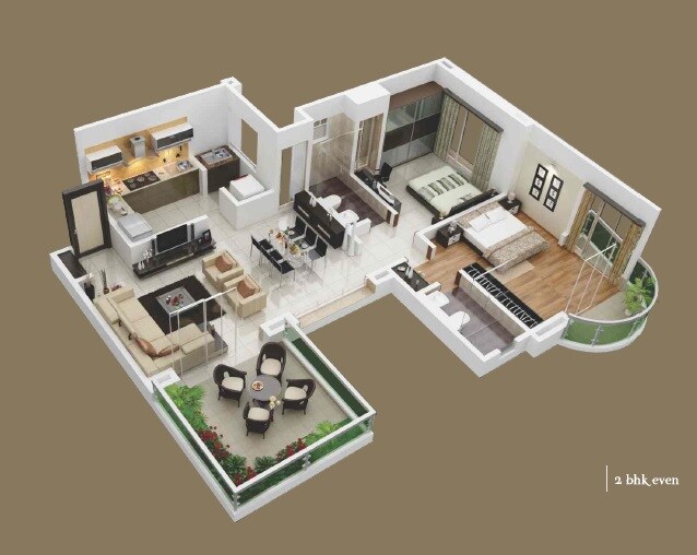 Floor plan of 2 BHK 730 Sq. Ft. Apartment in Metro Jazz, Pune