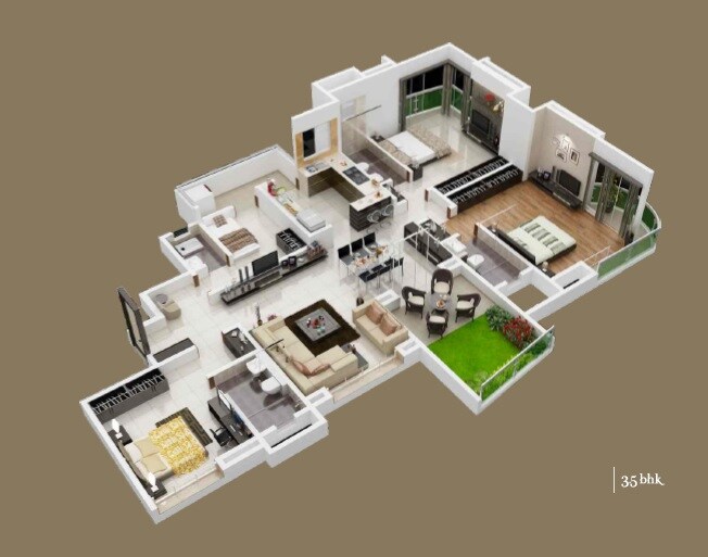 Floor plan of 3 BHK 1500 Sq. Ft. Apartment in Metro Jazz, Pune