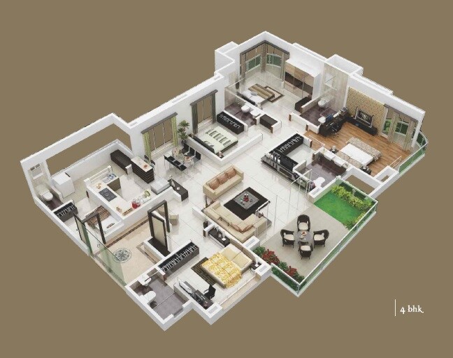 Floor plan of 4 BHK 2000 Sq. Ft. Apartment in Metro Jazz, Pune