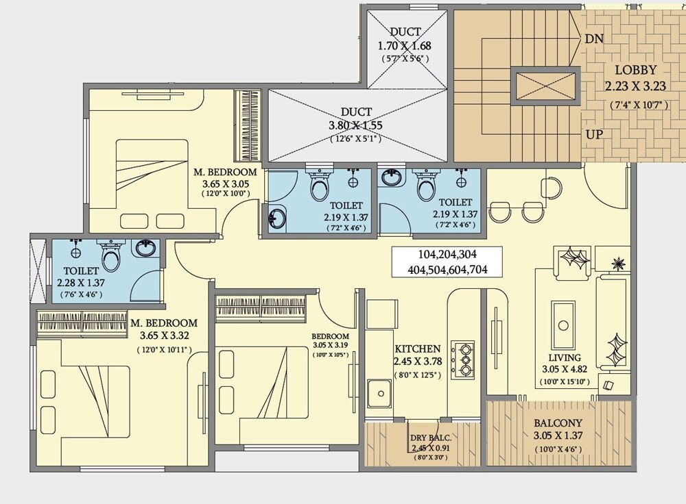 Floor plan of 3 BHK 877 Sq. Ft. Apartment in Mezon Landmark, Pune