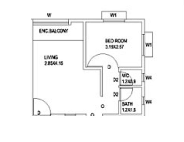 Floor plan of 1 BHK 414 Sq. Ft. Apartment in Mhada Apartments Kharadi, Pune