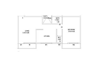 Floor plan of 1 BHK 604 Sq. Ft. Apartment in Mhada Apartments Saswad, Pune