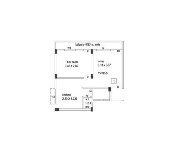 Floor plan of 1 BHK 534 Sq. Ft. Apartment in Mhada Apartments Talegaon, Pune