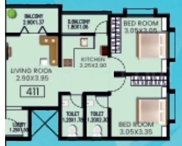 Floor plan of 2 BHK 598 Sq. Ft. Apartment in Mhalsakant Vindhya Heights, Pune