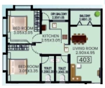 Floor plan of 2 BHK 643 Sq. Ft. Apartment in Mhalsakant Vindhya Heights, Pune
