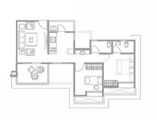 Floor plan of 2 BHK 1049 Sq. Ft. Apartment in Miami Apartment, Pune