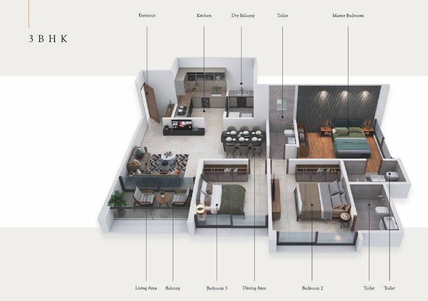 3 BHK 1021 Sq. Ft. Apartment