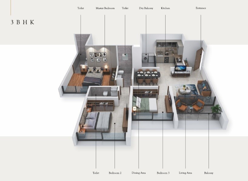 3 BHK 1100 Sq. Ft. Apartment