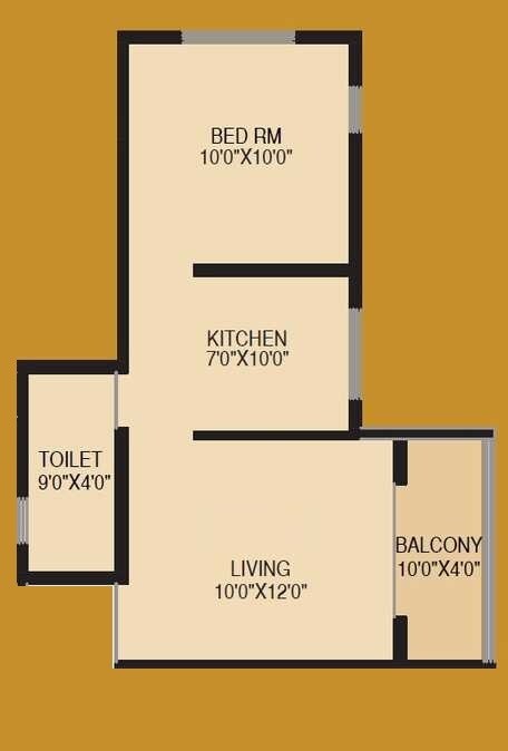 Floor plan of 1 BHK 330 Sq. Ft. Apartment in Milestone Ark One, Pune