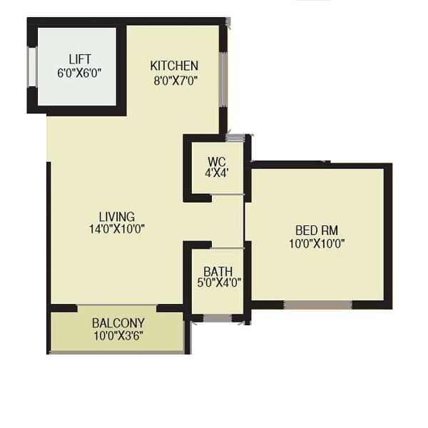 Floor plan of 1 BHK 349 Sq. Ft. Apartment in Milestone Ark One, Pune