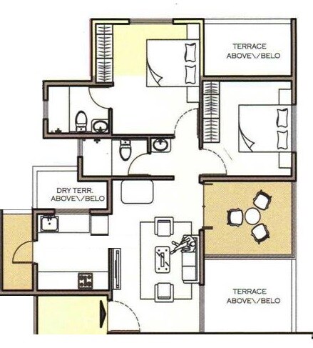 Floor plan of 2 BHK 630 Sq. Ft. Apartment in Millennium Acropolis 2, Pune