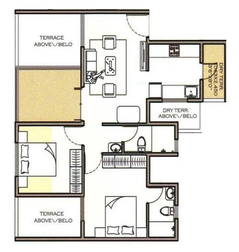 Floor plan of 2 BHK 791 Sq. Ft. Apartment in Millennium Acropolis 2, Pune