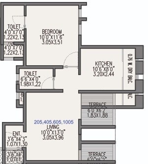 Floor plan of 1 BHK 438 Sq. Ft. Apartment in Millennium Acropolis, Pune