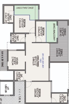 Floor plan of 3 BHK 925 Sq. Ft. Apartment in Millennium Acropolis, Pune