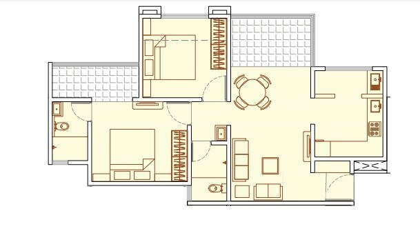 Floor plan of 2 BHK 700 Sq. Ft. Apartment in Millennium Atlas, Pune
