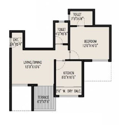 Floor plan of 1 BHK 457 Sq. Ft. Apartment in Millennium Divine, Pune