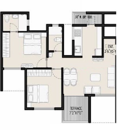 Floor plan of 2 BHK 611 Sq. Ft. Apartment in Millennium Divine, Pune