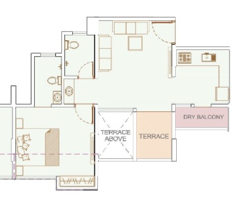 Floor plan of 1 BHK 369 Sq. Ft. Apartment in Millennium Manor, Pune