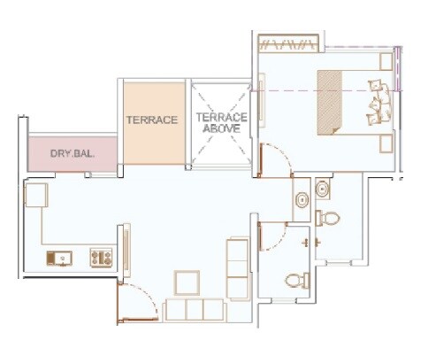 Floor plan of 1 BHK 395 Sq. Ft. Apartment in Millennium Manor, Pune