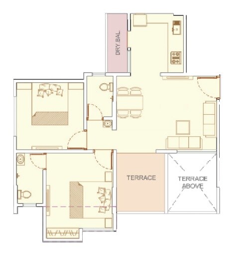 Floor plan of 2 BHK 583 Sq. Ft. Apartment in Millennium Manor, Pune