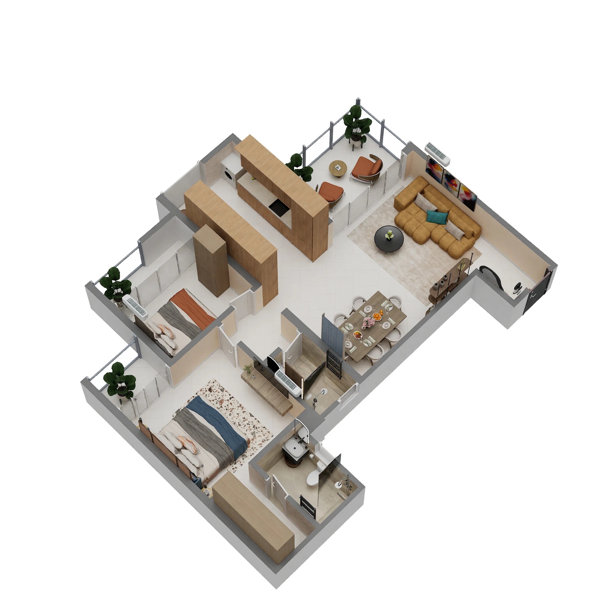Floor plan of 2 BHK 860 Sq. Ft. Apartment in Millennium Samriddhi, Pune