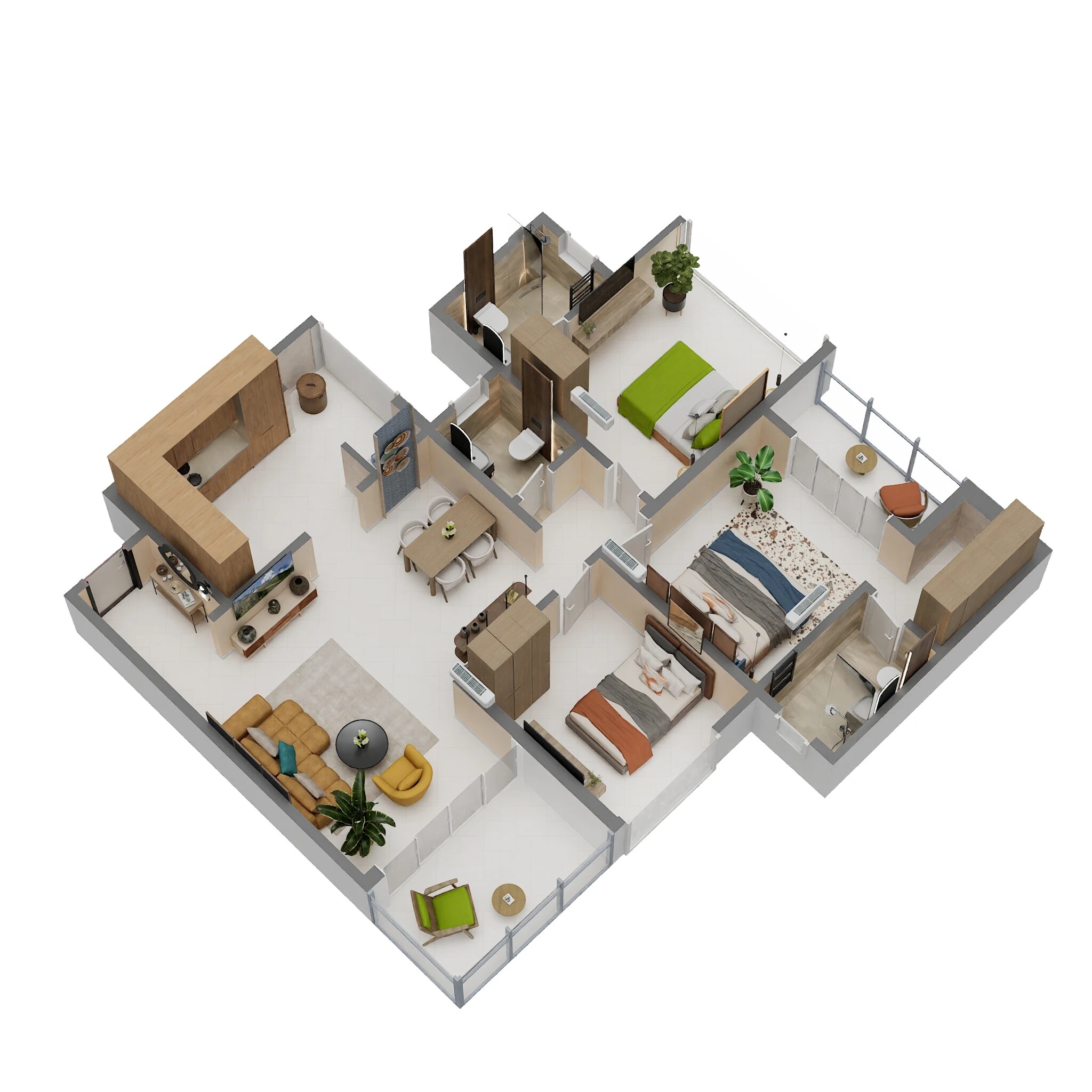 Floor plan of 3 BHK 1200 Sq. Ft. Apartment in Millennium Samriddhi, Pune