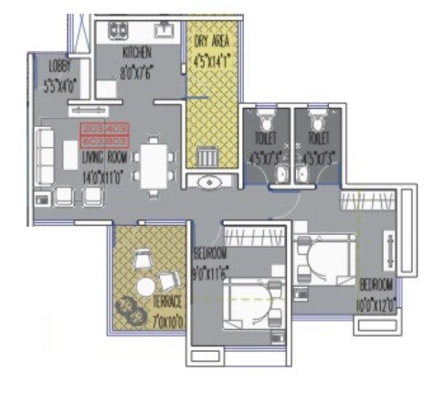 2 BHK 671 Sq. Ft. Apartment