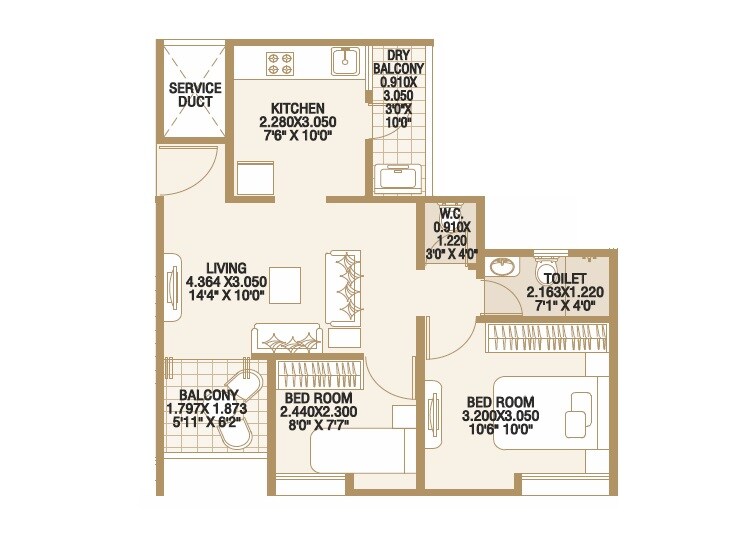 2 BHK 536 Sq. Ft. Apartment