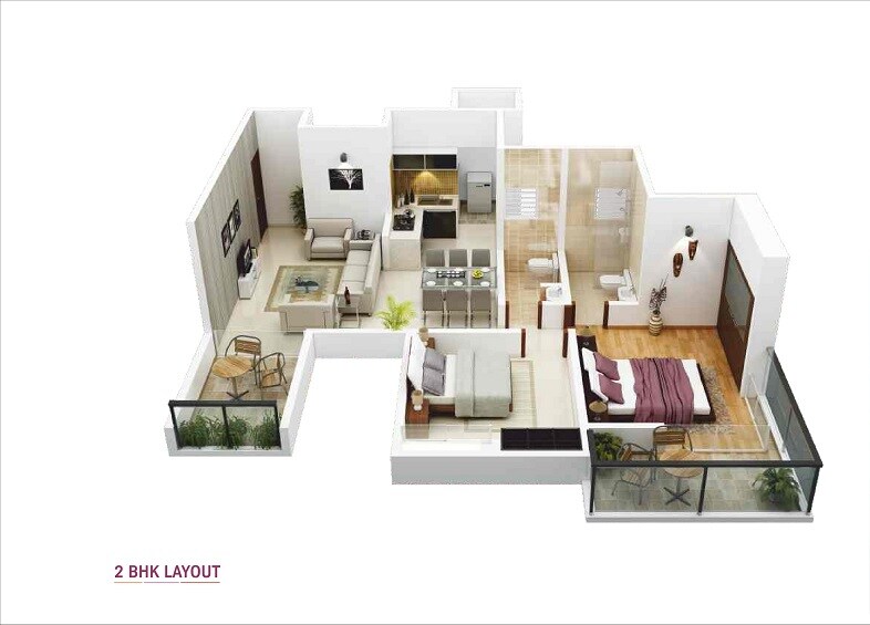 Floor plan of 2 BHK 804 Sq. Ft. Apartment in Mittal Akshardham, Pune