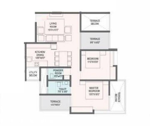 Floor plan of 2 BHK 749 Sq. Ft. Apartment in Mittal Akshardham, Pune
