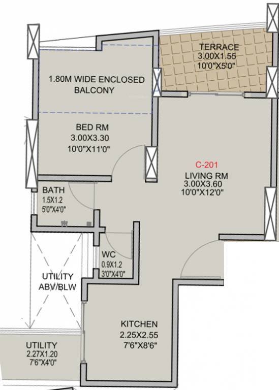 Floor plan of 1 BHK 472 Sq. Ft. Apartment in Mittal Arc Vista, Pune