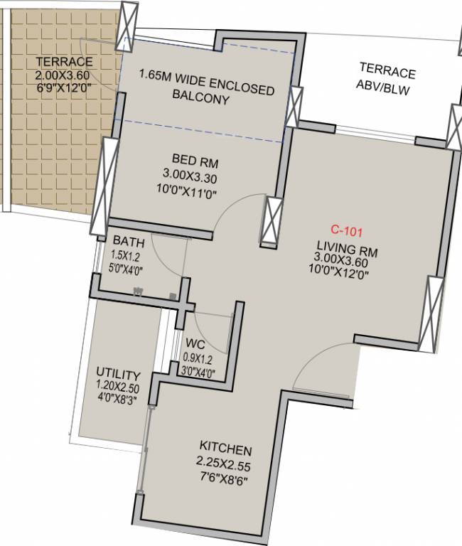 Floor plan of 1 BHK 501 Sq. Ft. Apartment in Mittal Arc Vista, Pune