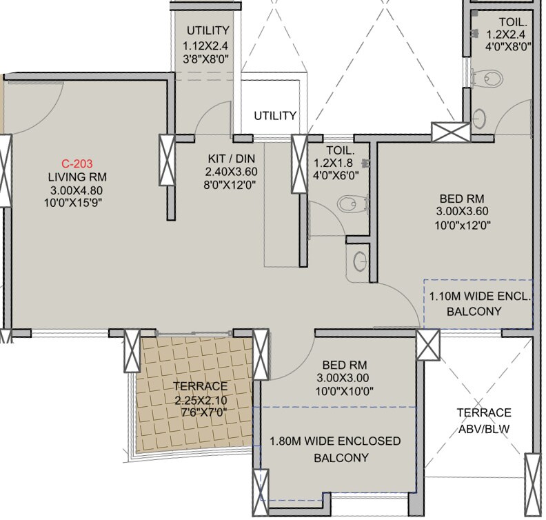 Floor plan of 2 BHK 659 Sq. Ft. Apartment in Mittal Arc Vista, Pune