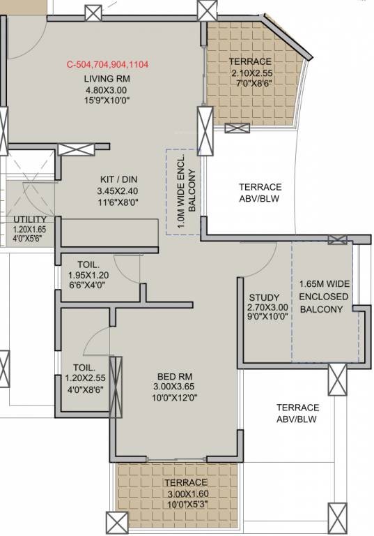 Floor plan of 2 BHK 711 Sq. Ft. Apartment in Mittal Arc Vista, Pune