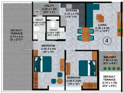 Floor plan of 2 BHK 724 Sq. Ft. Apartment in Mittal Greenyards, Pune